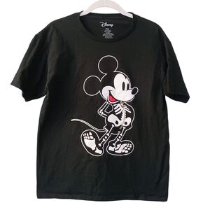 Junior's Disney Mickey Mouse Skeleton Costume Short Sleeve Black T-shirt Size XL